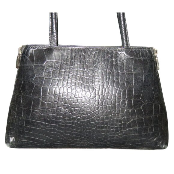 Furla Handbags - Furla Vintage black crocodile embossed Italian leather double handle bag